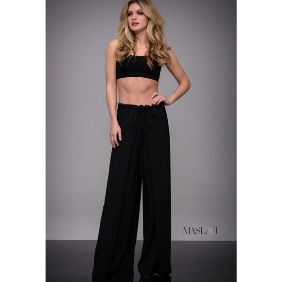 NWT Maslavi Jovani Black Wide Leg High Rise Flowy Trouser Pants 6 - Picture 1 of 13